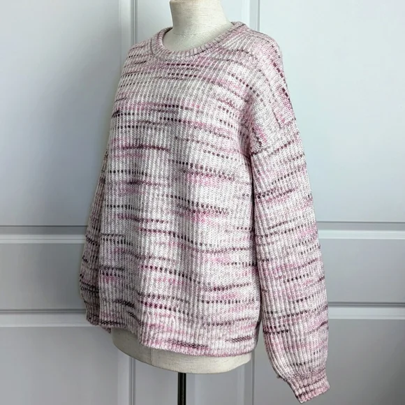 Splendid Sweater Wool Blend Chunky Knit Space Dye Oversized Black Cherry M NWT - Picture 8 of 10